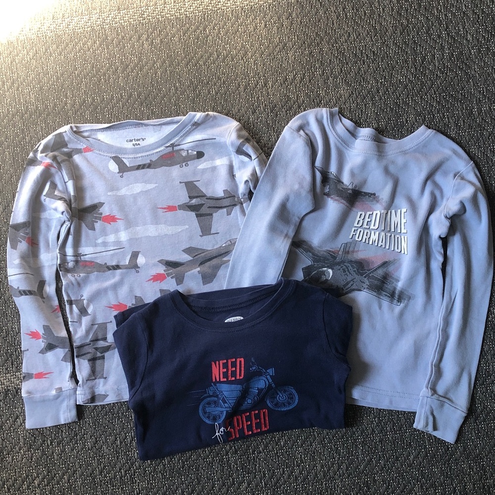 3 Carter's Boys' Long-Sleeve Tops - Navy, Light Gray & Gray Plane Print